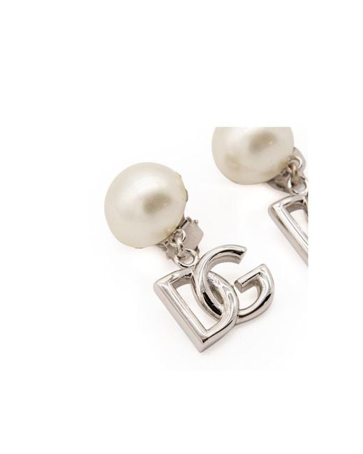 Dolce & Gabbana White Logo Drop Pearl Earrings