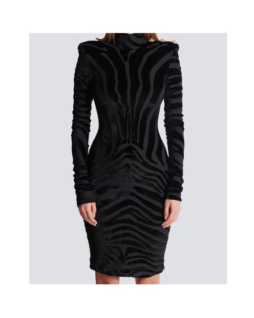 Balmain Black Velvet Zebra Print Mini Dress