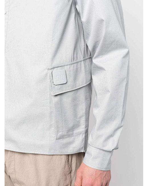 C P Company White Hooded Cotton Shirt Jacket for men
