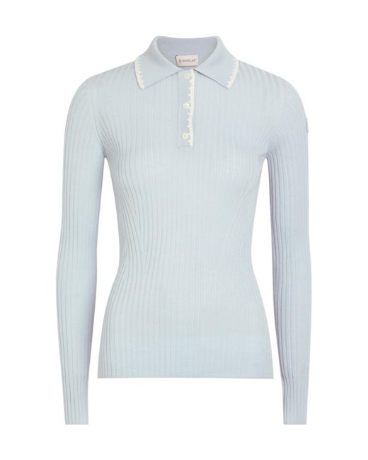 Moncler Blue Ribbed Polo Top