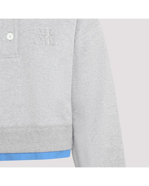 Miu Miu White Cotton Fleece And Poplin Sweatshirt