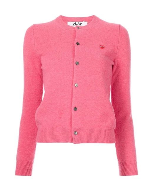 COMME DES GARÇONS PLAY Pink Round Neck Knitted Cardigan