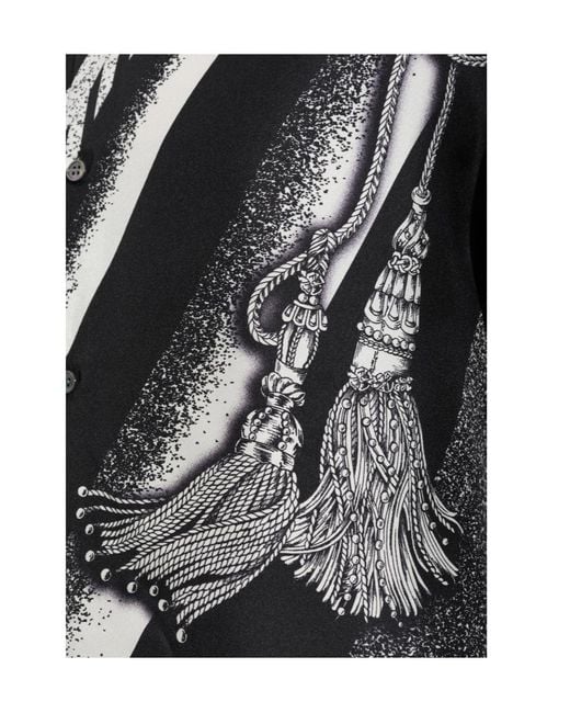 Versace Black Tassel-Print Silk Shirt for men