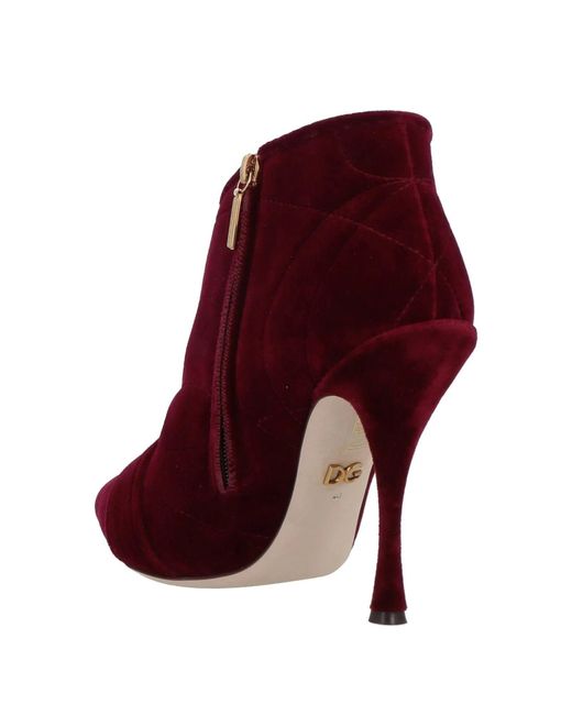 Dolce & Gabbana Red Velvet Ankle Boots