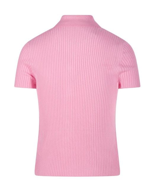 Balenciaga Pink Ribbed Short-Sleeve Knitted Top