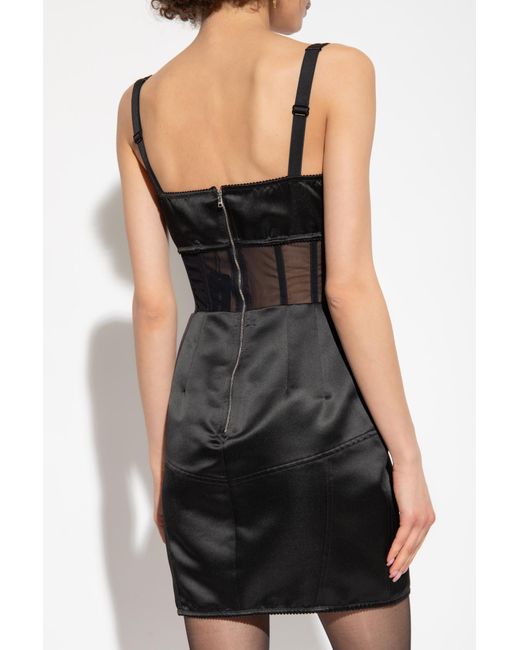 Dolce & Gabbana Black Boned Bodice Panelled Mini Satin Dress