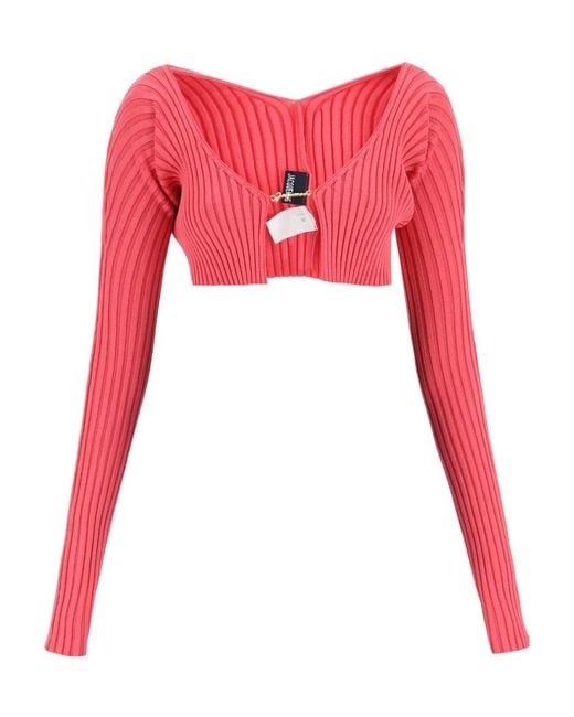 Jacquemus Red Pral Ribbed Cropped Cardigan