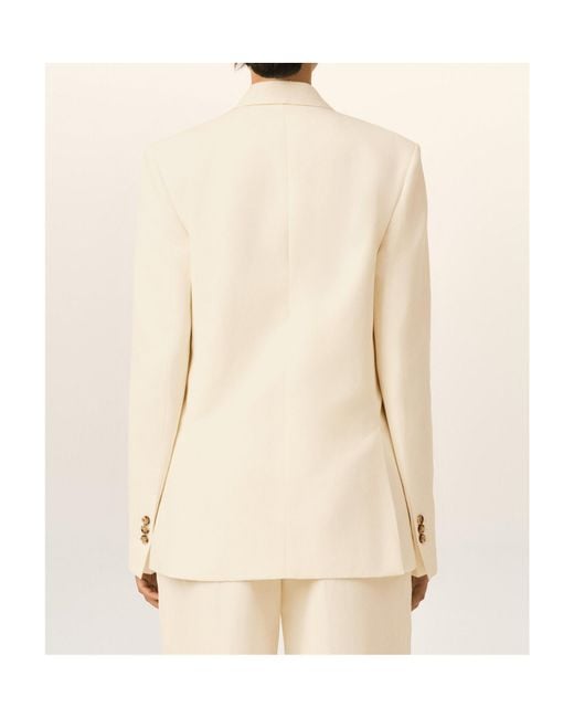 AMI Natural Single Breasted Boxy Cotton And Linen Blazer