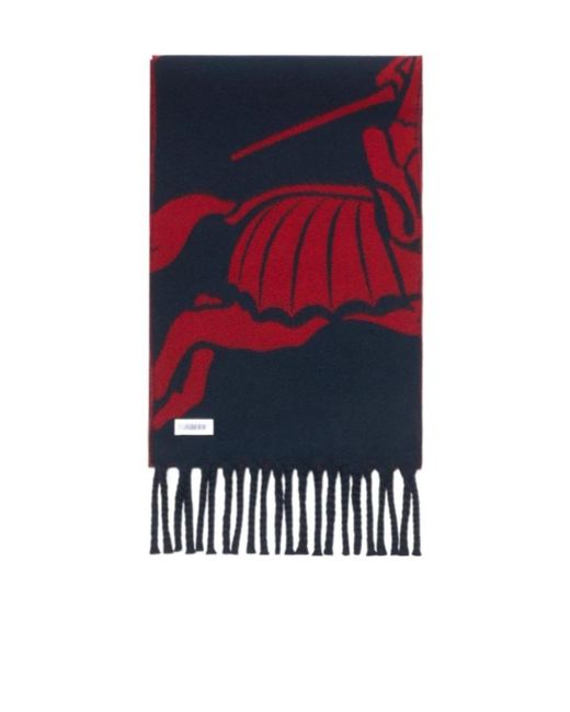 Burberry Red Reversible Knight Wool Scarf