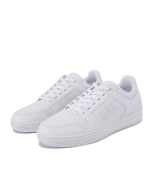 EA7 White Lace-Up Logo-Print Trainers for men