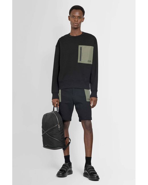McQueen Black Two-Tone Elasticated Track Shorts for men