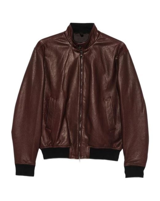 Tagliatore Brown Long-Sleeve Leather Jacket for men
