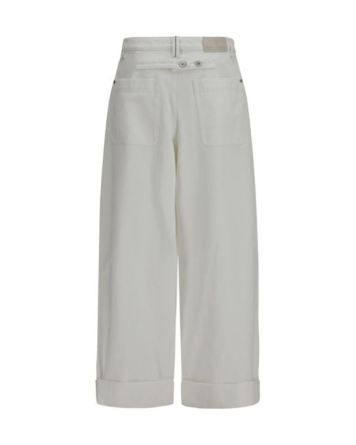 Brunello Cucinelli Gray Wide-Leg Turn-Up Trousers