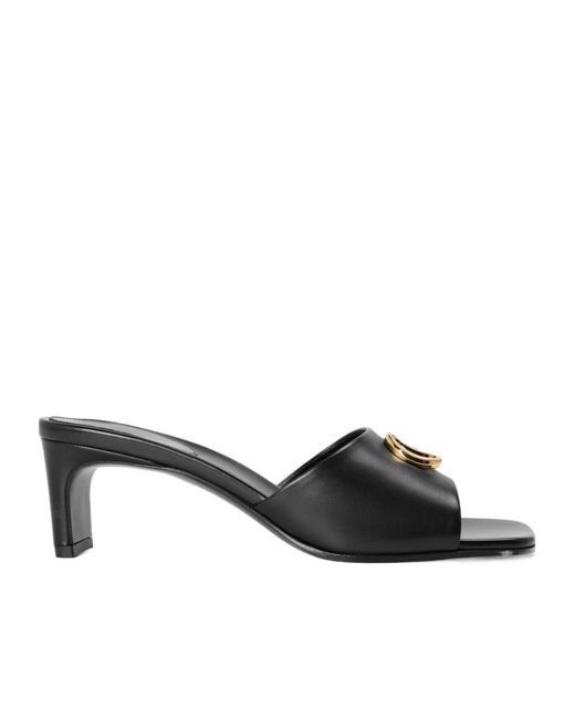 Gucci Black Smooth Leather Square-Toe Slide Sandals