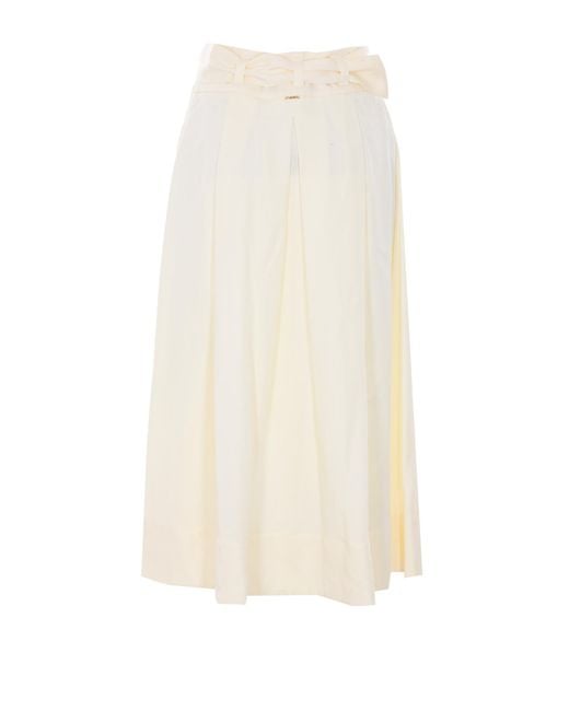 Twinset White Neve Belted Midi Skirt