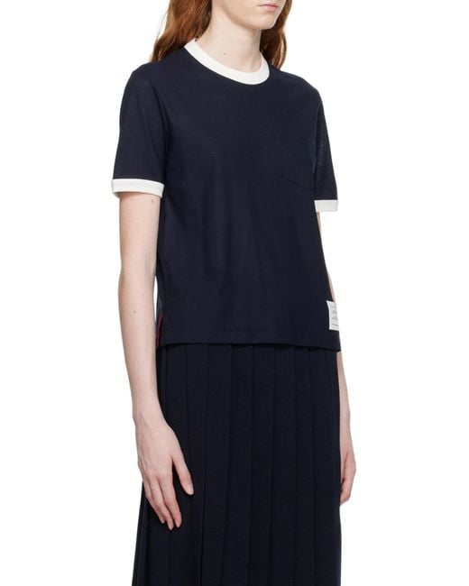 Thom Browne Blue Logo-Patch Cotton T-Shirt