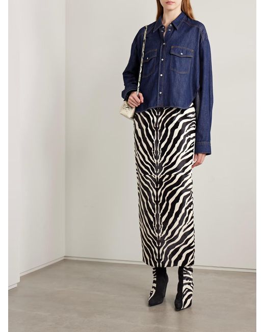 Khaite White Loxley Zebra-Print Calf Hair Midi Skirt