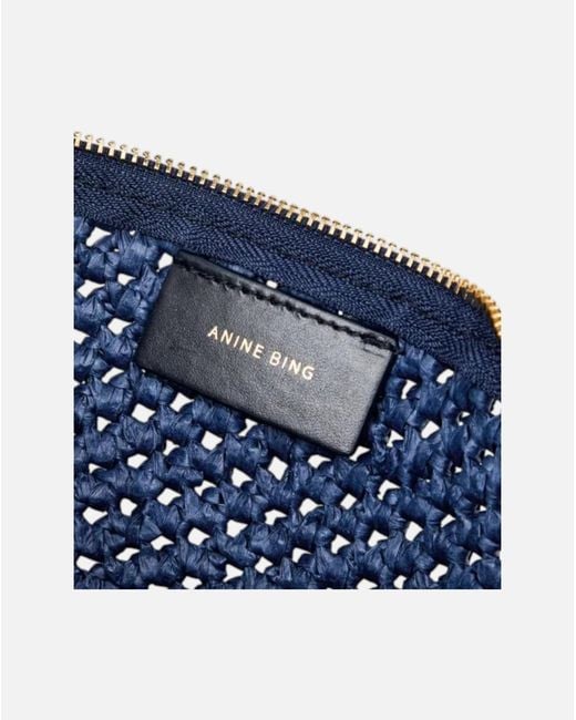 Anine Bing Blue Rio Woven Logo Clutch Bag