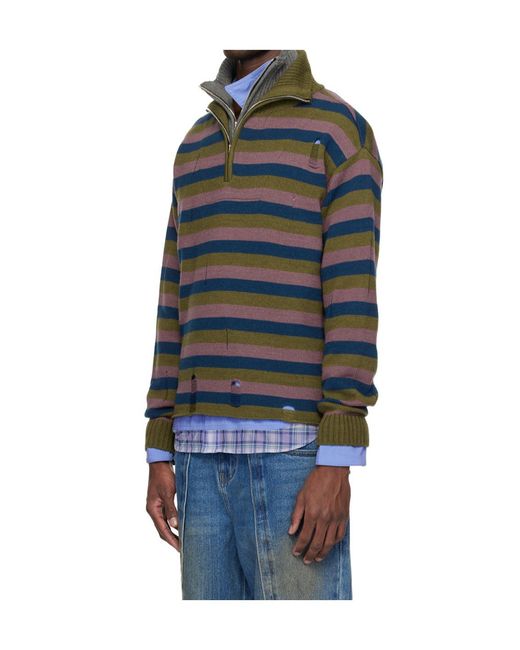 ANDERSSON BELL Black Double Striped Half-Zip Sweater for men