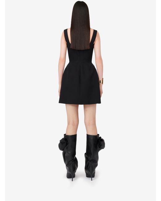 McQueen Black Button Embellished Square-Neck Slip Dress
