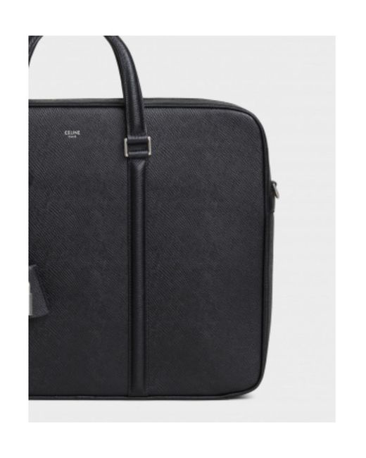 Céline Black Medium Grain Logo Briefcase for men