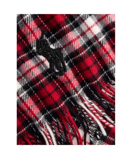 Ralph Lauren Red Polo Checked Fringed-Edge Scarf