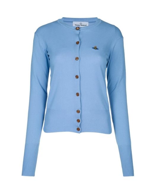 Vivienne Westwood Blue Logo Embroidered Buttoned Cardigan