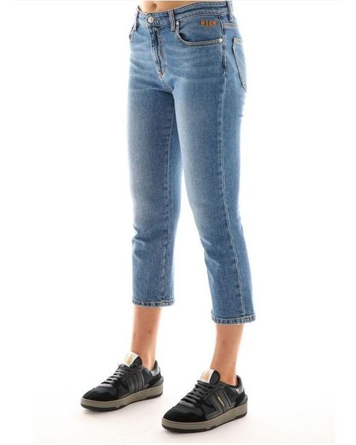 MSGM Blue Logo Embroidered Jeans