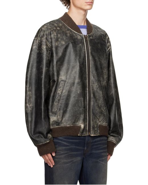 Acne Gray Logo Embossed Faded Leather Jacket for men