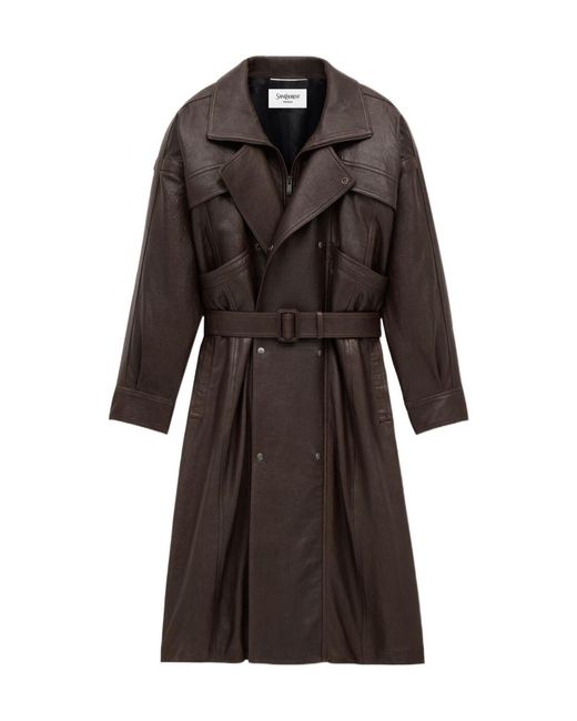 Saint Laurent Black Double-Breasted Belted Long Coat for men
