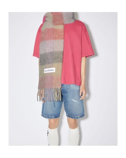 Acne Pink Logo Patch Checked Scarf for men