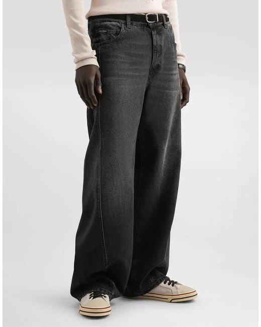 Dolce & Gabbana Gray Logo Plaque Wide-Leg Jeans for men