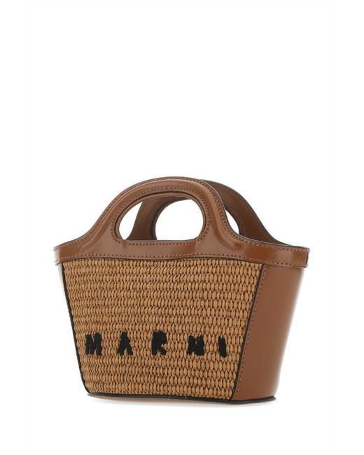 Marni Brown Tropicalia Logo Embroidered Micro Tote Bag