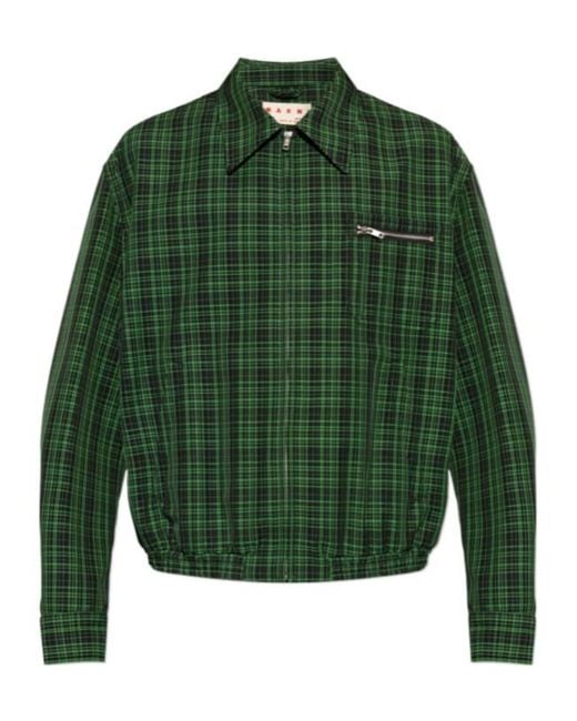 Marni Green Long-Sleeved Plaid Jacket for men