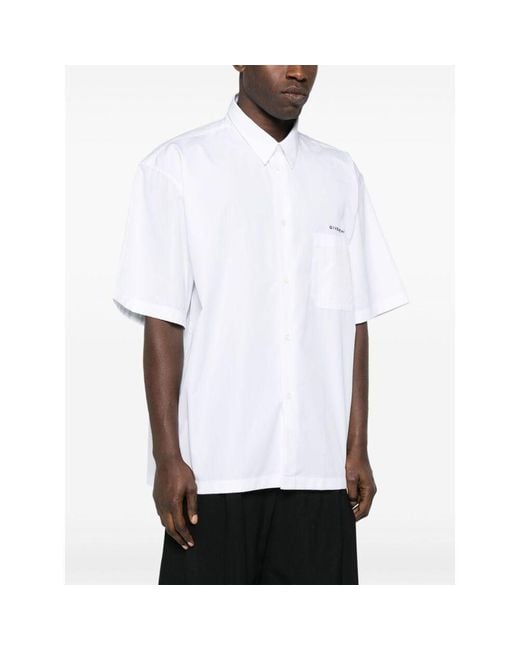 Givenchy White Logo Printed Collared Short-Sleeve Shirt for men
