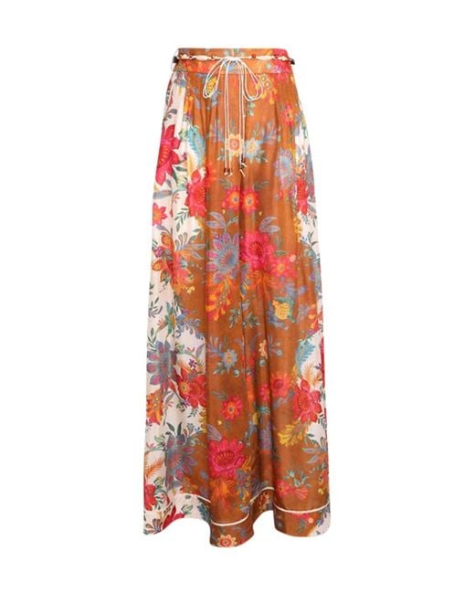 Zimmermann Red Floral Print Wide-Leg Trousers
