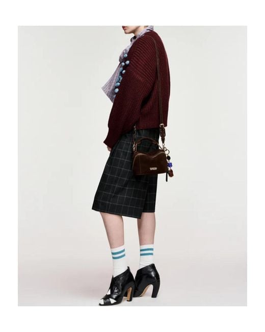 Essentiel Antwerp Red Pompom-Embellished Chunky-Knit Sweater