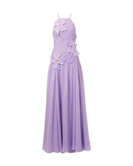 Leo Purple Amaya Floral-Appliqué Gathered Gown