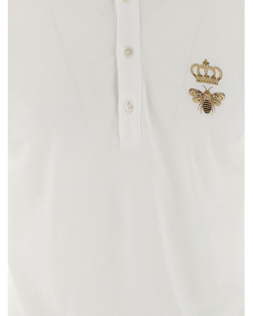 Dolce & Gabbana White Logo Embroidered Polo Shirt for men