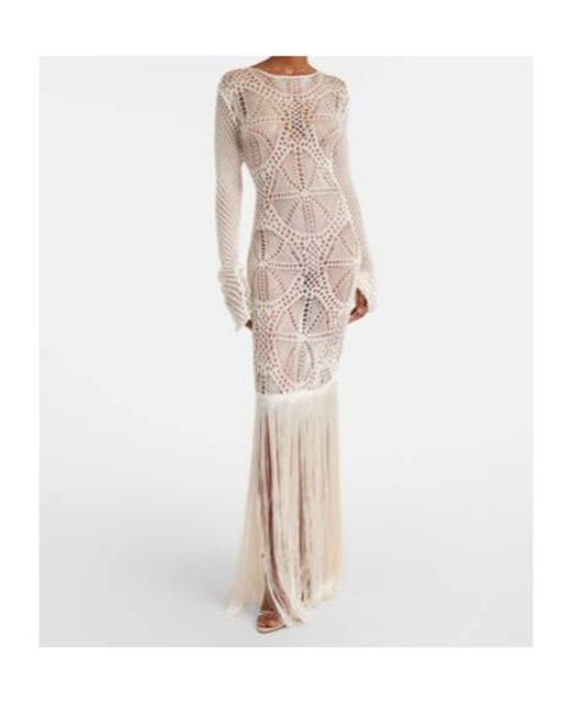 Stella McCartney White Fringed Crochet Maxi Dress
