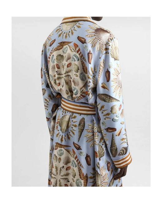 Dolce & Gabbana White Shell-Print Silk Twill Robe for men
