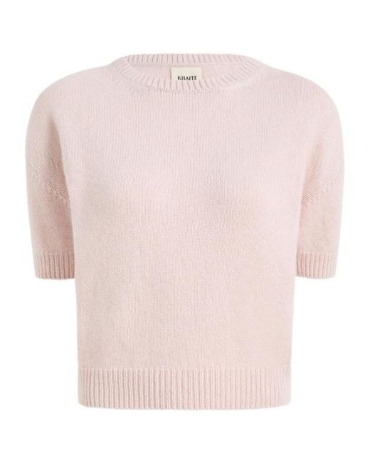 Khaite Pink Golden Short-Sleeve Knitted Sweater