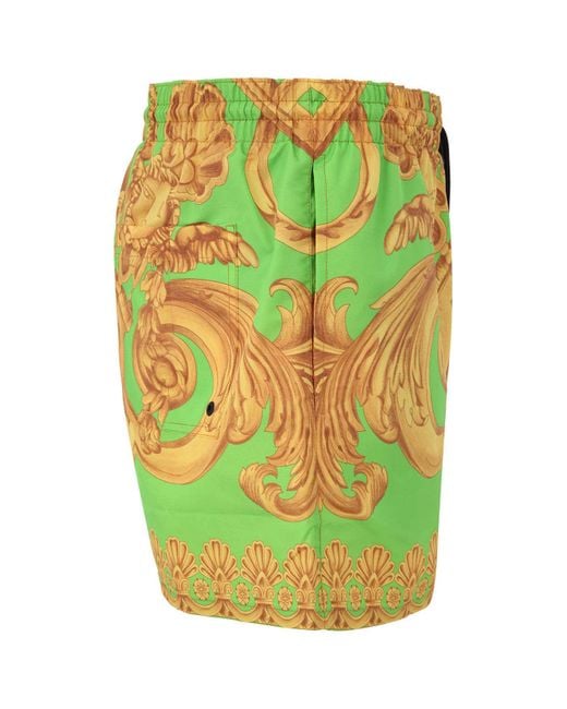 Versace Green Baroque-Print Swim Shorts for men