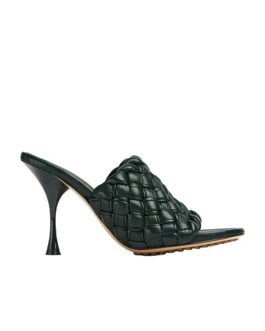 Bottega Veneta Green Dot Wave Intreccio Pleated Mules