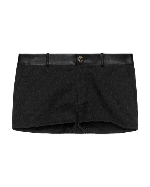 Gucci Black Leather-Trimmed Monogram Shorts