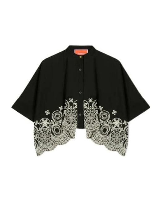 LaDoubleJ Black Mini Foulard Sangallo-Embroidered Cropped Shirt