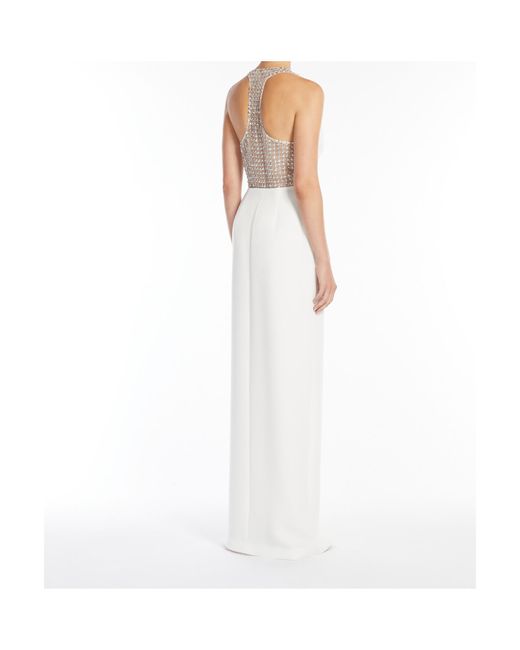 Max Mara White Pianoforte Secolo Embellished V-Neck Sleeveless Dress