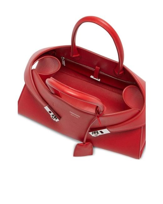 Ferragamo Red Hug Logo Printed Tote Bag