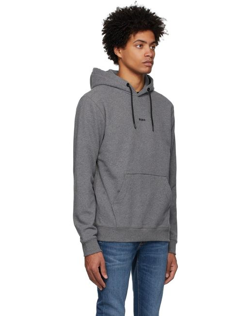 Boss Gray Logo-Print Cotton Hoodie for men