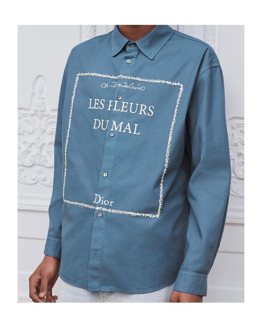 Dior Blue Overshirt With Book Cover Embroidery for men